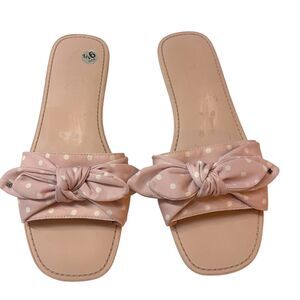 Kate Spade Polka Dot Bow Sandals Womens Size 9.5 Slip On Cottagecore Pink White